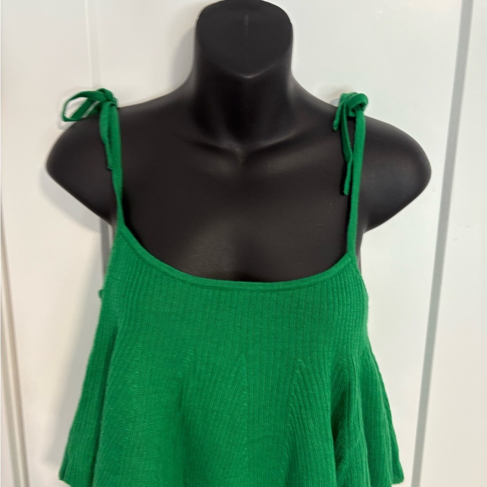 J.Crew Cropped Flounce Kelly‎ Merino Wool Tiered Green Tank Top Size Small - Picture 3 of 10